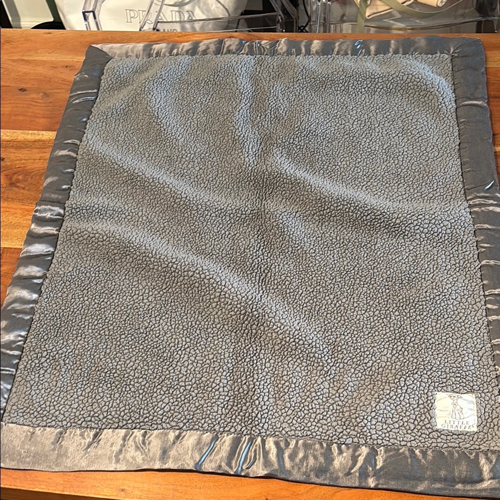 Little Giraffe Gray Textured Blanket with Satin Trim
